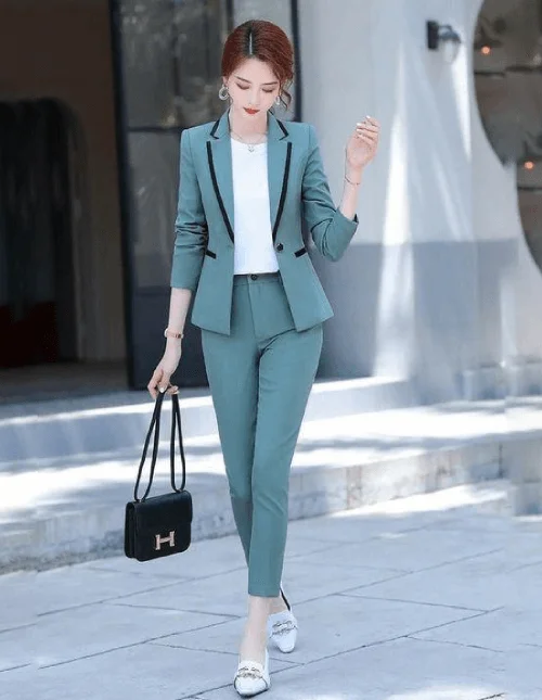 2-Piece Cyan Suit with Patchwork Detailing