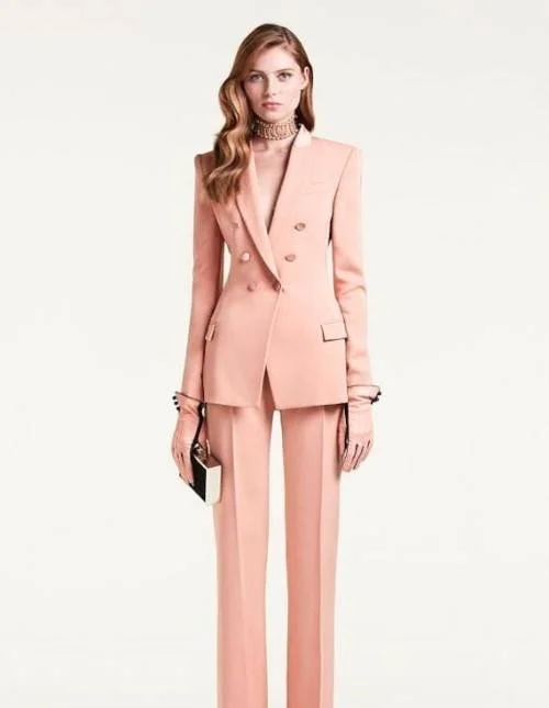 Peach 2 Piece Formal Suit For Women Coat Pant