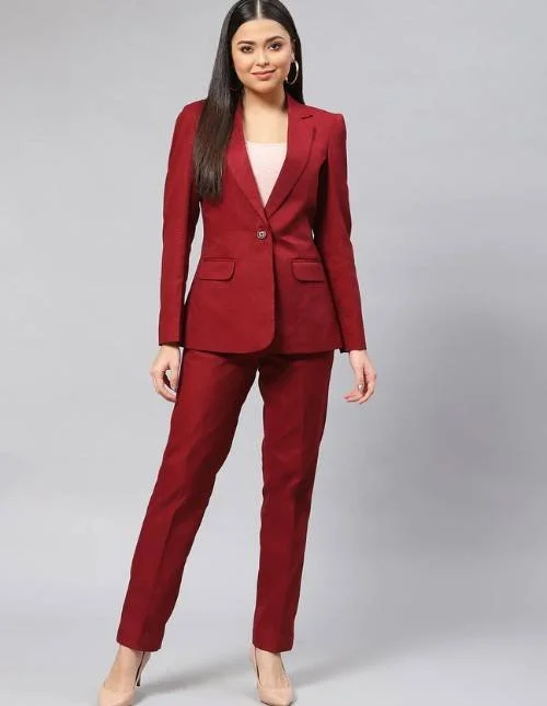 Red 2-Piece Coat Pant for Women