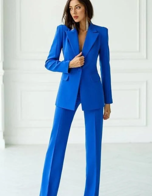 Royal Blue 2 Piece Formal Suit For Women Coat Pant