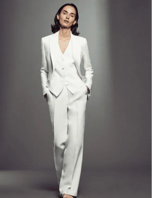 White 3 Piece Suit For Women with Waist Coat For office work