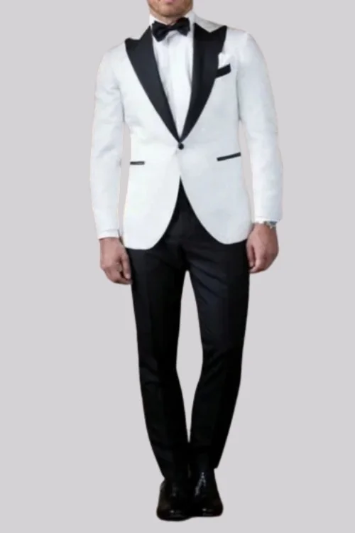 White Wedding Two-Piece Suit for Men with Black Trousers – Classic Elegance & Modern Charm