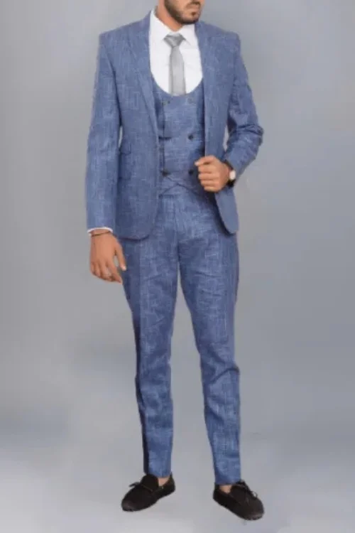 Men’s Blue Three-Piece Suit – Perfect for Formal & Partywear Elegance