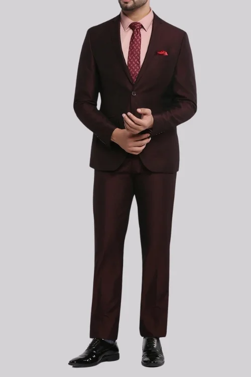 Wine Textured Men’s Formal Two Piece Suit