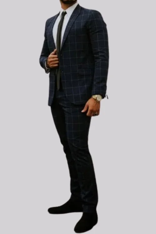 Men’s Blue Check Two-Piece Suit – Classic Style with a Modern Edge