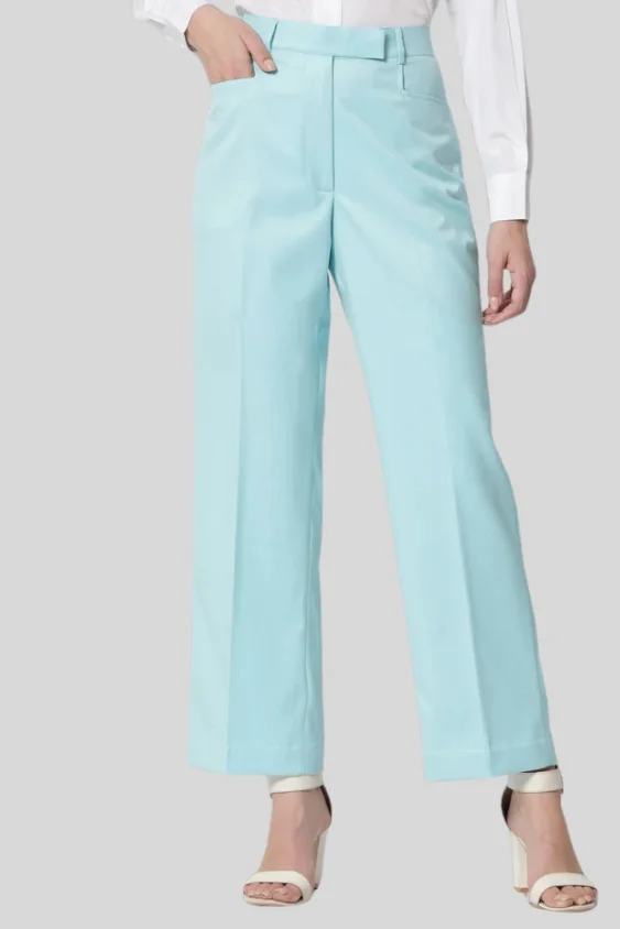 Cotton Solid Formal Sky Blue Trouser For Women