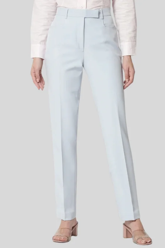 Cotton Solid Grey Formal Trouser For Women