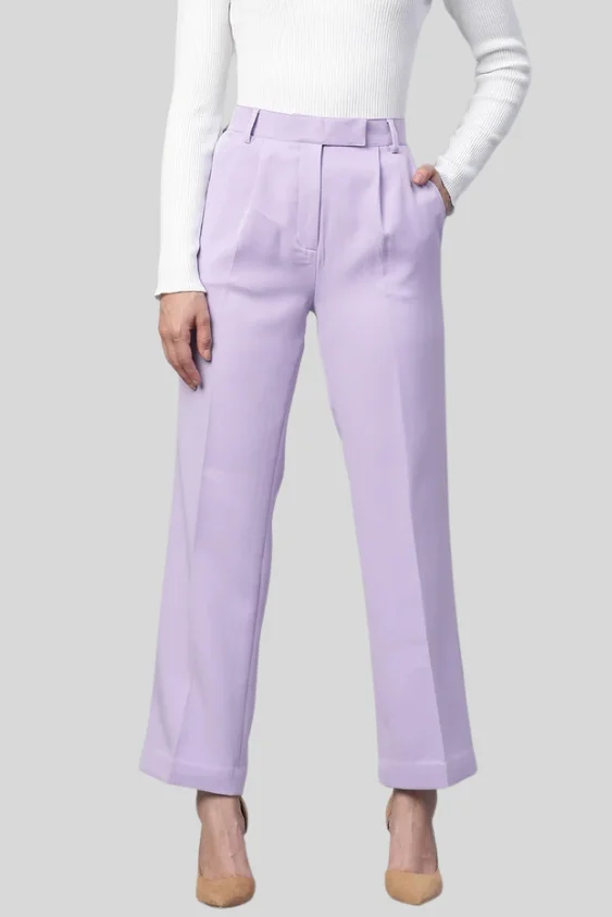 Formal Cotton Solid Light Purple Trousers Women