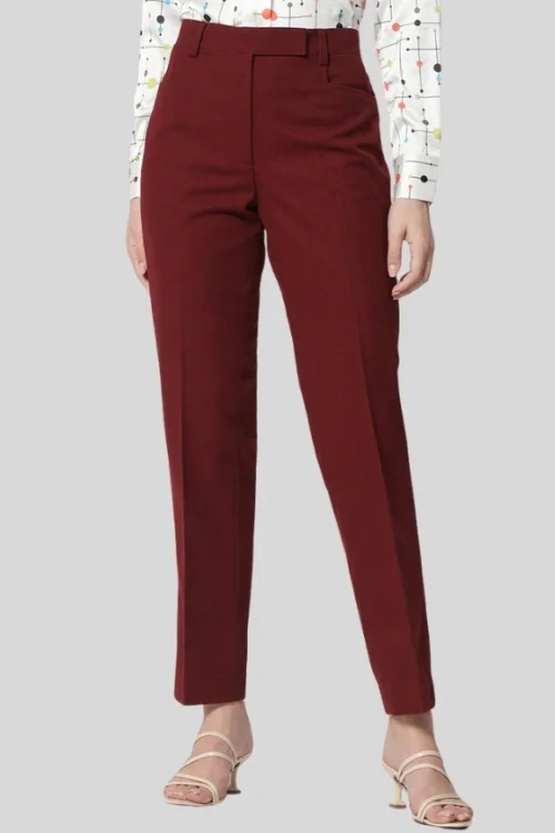 Office Formal Maroon Cotton Pant For Women