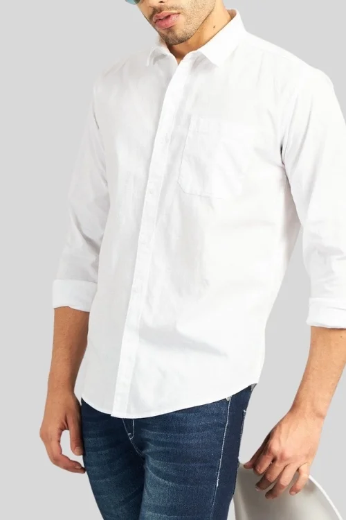 White Formal Cotton Linen Shirt for Men