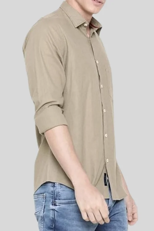 Khaki Cotton Linen Shir Formal Wear For Men