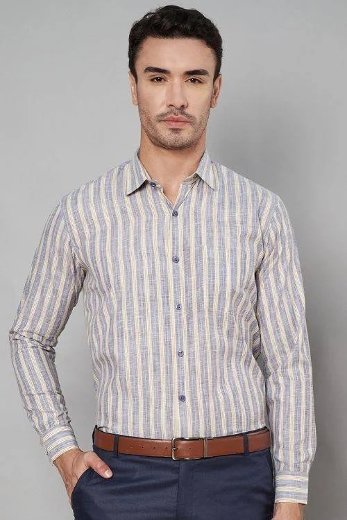 Stripe Mens Cotton Linen Formal Shirt For men