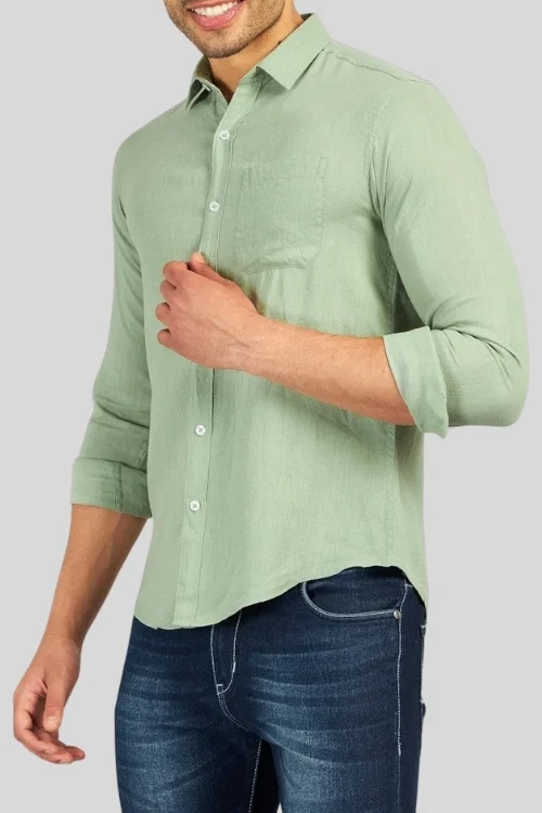 Classic Green Regular Fit Cotton Linen Formal Shirt for Men for men