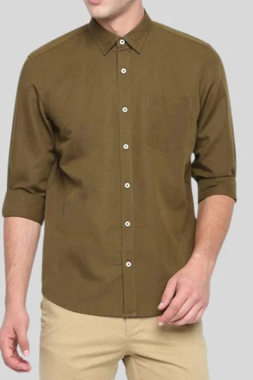 Mehendi Green Formal Wear Cotton Linen Shirt For Men