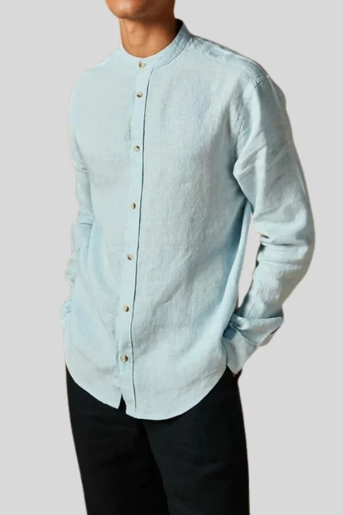 Sky Blue Solid Formal Wear Cotton Linen Shirt