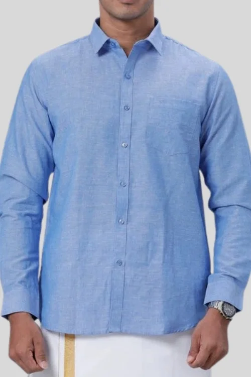 Blue Solid Cotton Linen Shirt Formal Wear for men