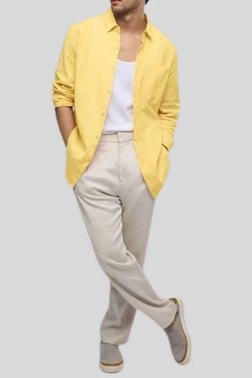 Yellow Linen Shirt For Men