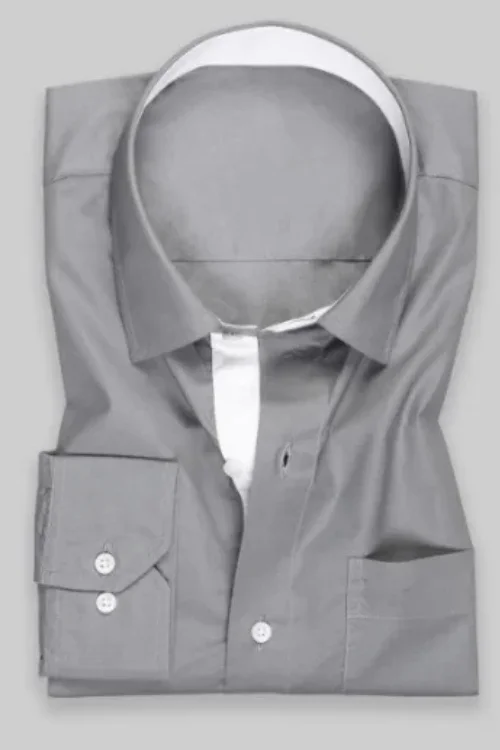 Grey and White Inner Cuffs & Collar pure Cotton Shirt