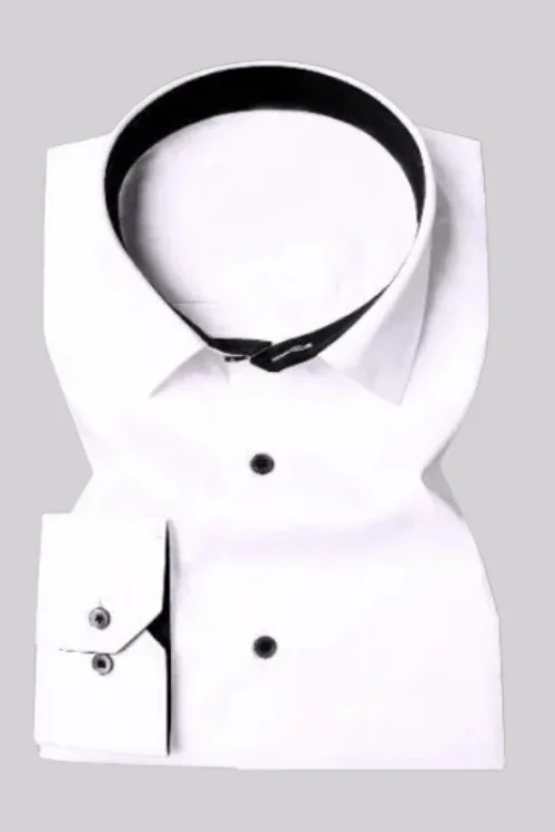 White Cotton Shirt with Black Inner Cuffs & Collar