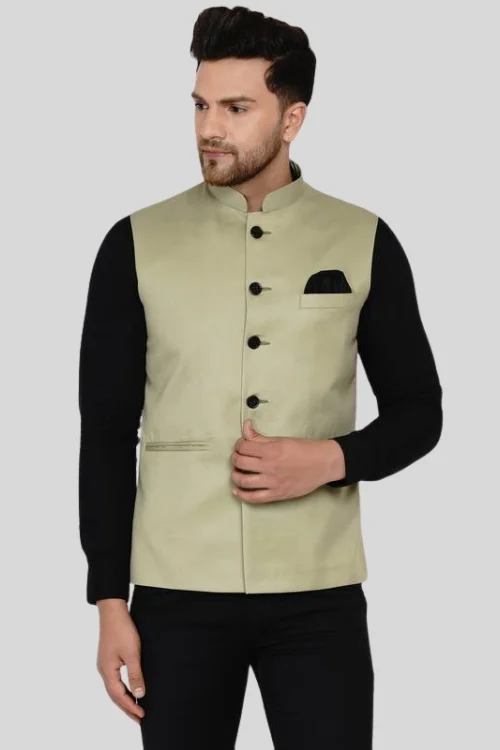 Green Partywear Viscose Nehru Jacket/Sadri for Men