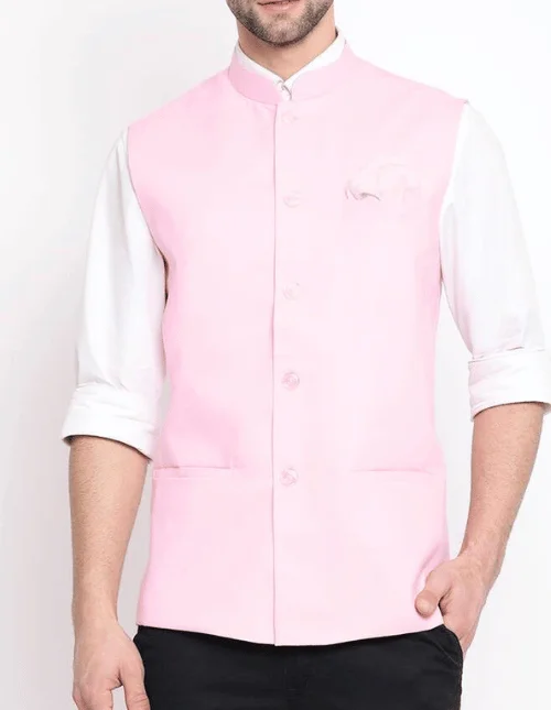 Elegant Pink Partywear Nehru Jacket/Sadri for Men