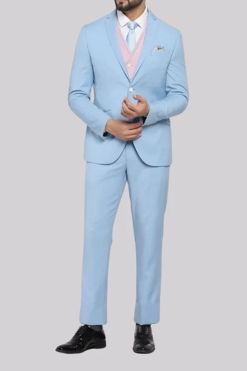 Sky Blue Men’s Formal Three-Piece Suit – Timeless Elegance for Every Occasion