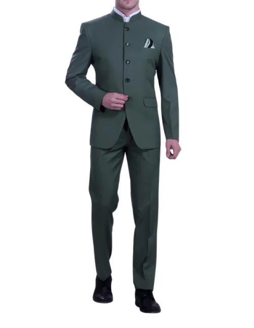 Green Cotton Plain Partywear Jodhpuri Suit/Bandhgala