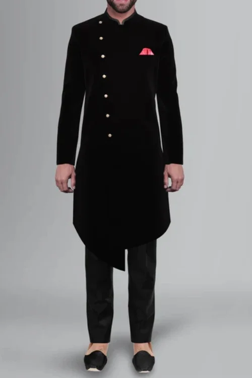 Black Velvet Jodhpuri Achkan Set – The Epitome of Royal Sophistication