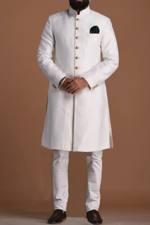 White Cotton Jodhpuri Achkan Set – Timeless Grace in Pure Elegance