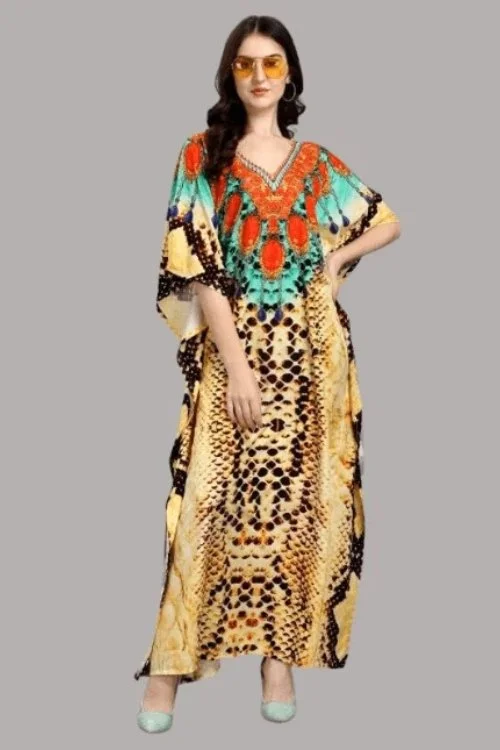 Elegant Kaftan Style Long Kurti with Stone Embellishment & Digital Print