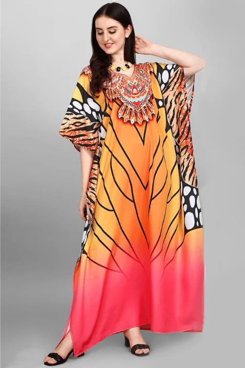 Designer Long Kaftan Kurti with Stone Work and Digital Print