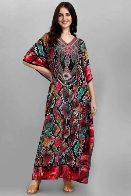 Designer Long Kaftan Kurti with Handcrafted Stone Work and Digital Design