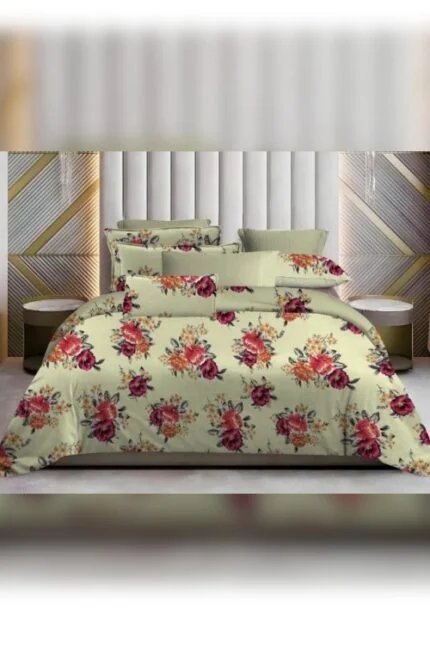 Classic Floral Glace Cotton Bedsheet – Perfect Comfort with Pillow Covers