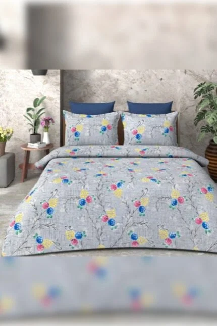 Floral Printed Cotton Double Bedsheet Set With Pillow Covers